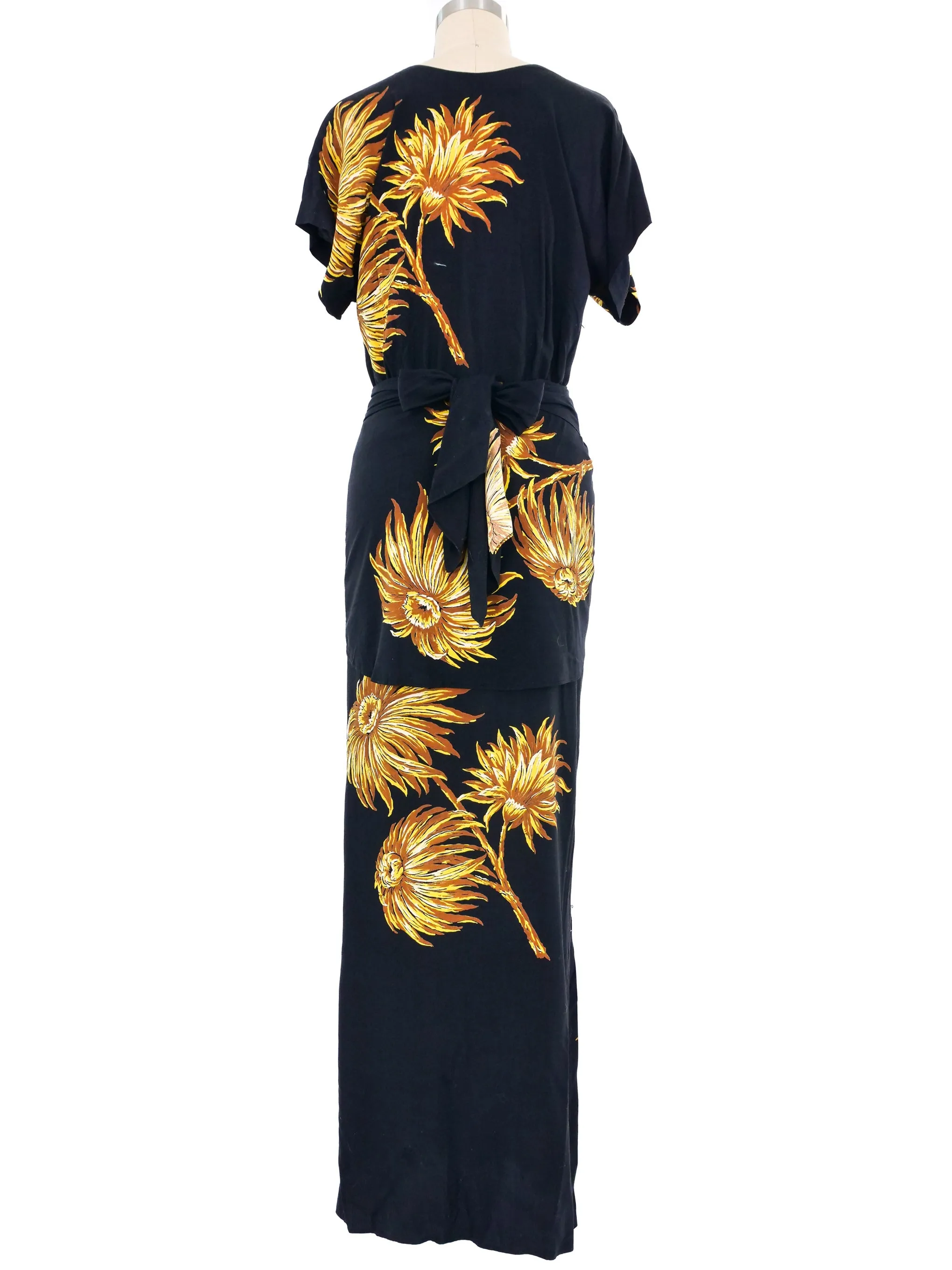 1940s Black Floral Wrap Dress