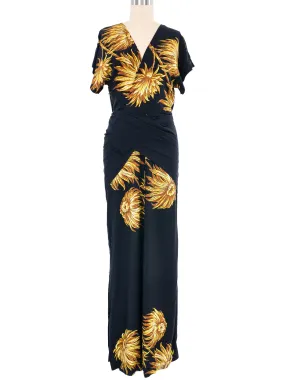 1940s Black Floral Wrap Dress