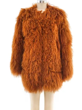 1994 Yves Saint Laurent Orange Mongolian Fur Coat