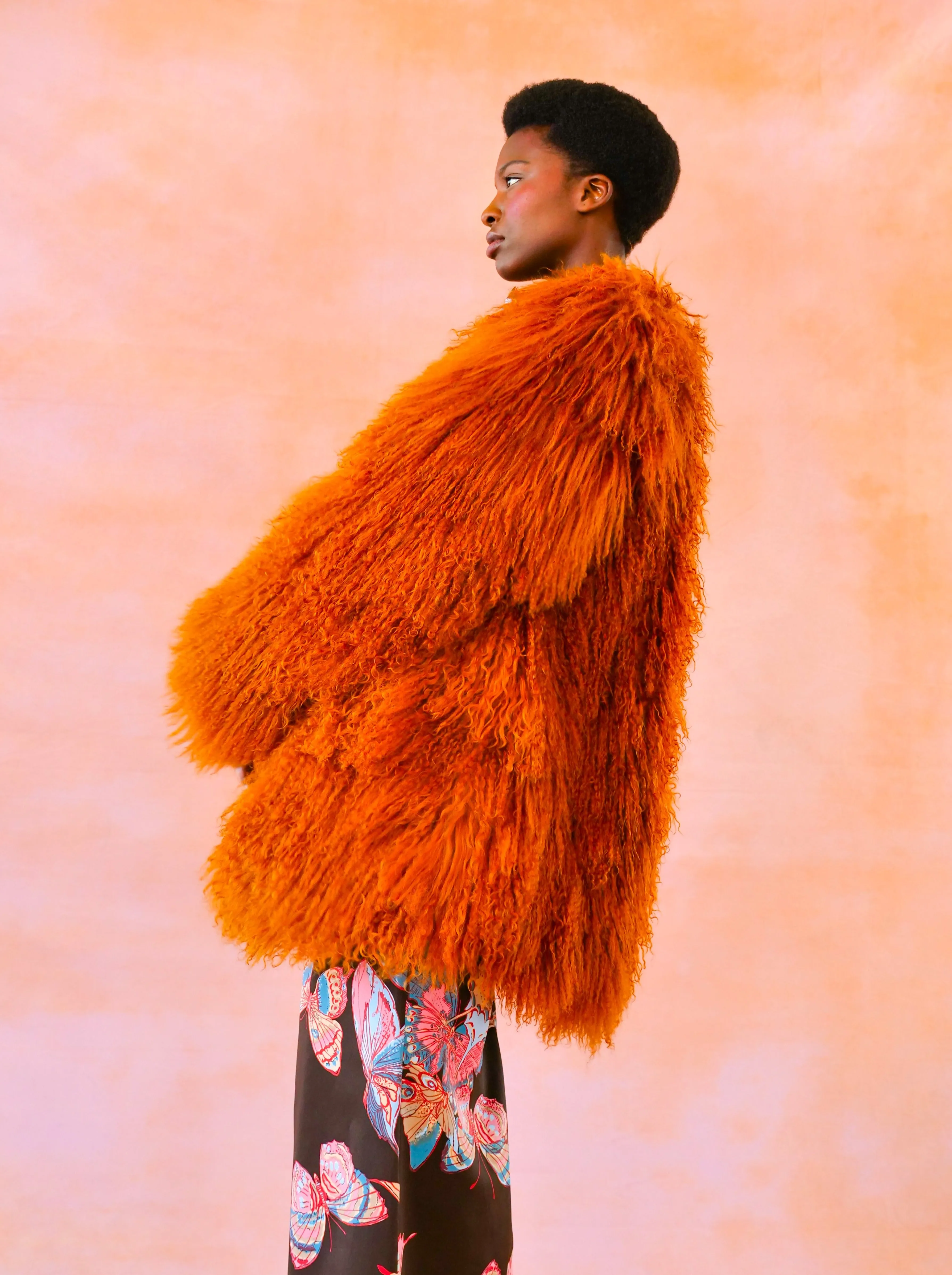 1994 Yves Saint Laurent Orange Mongolian Fur Coat