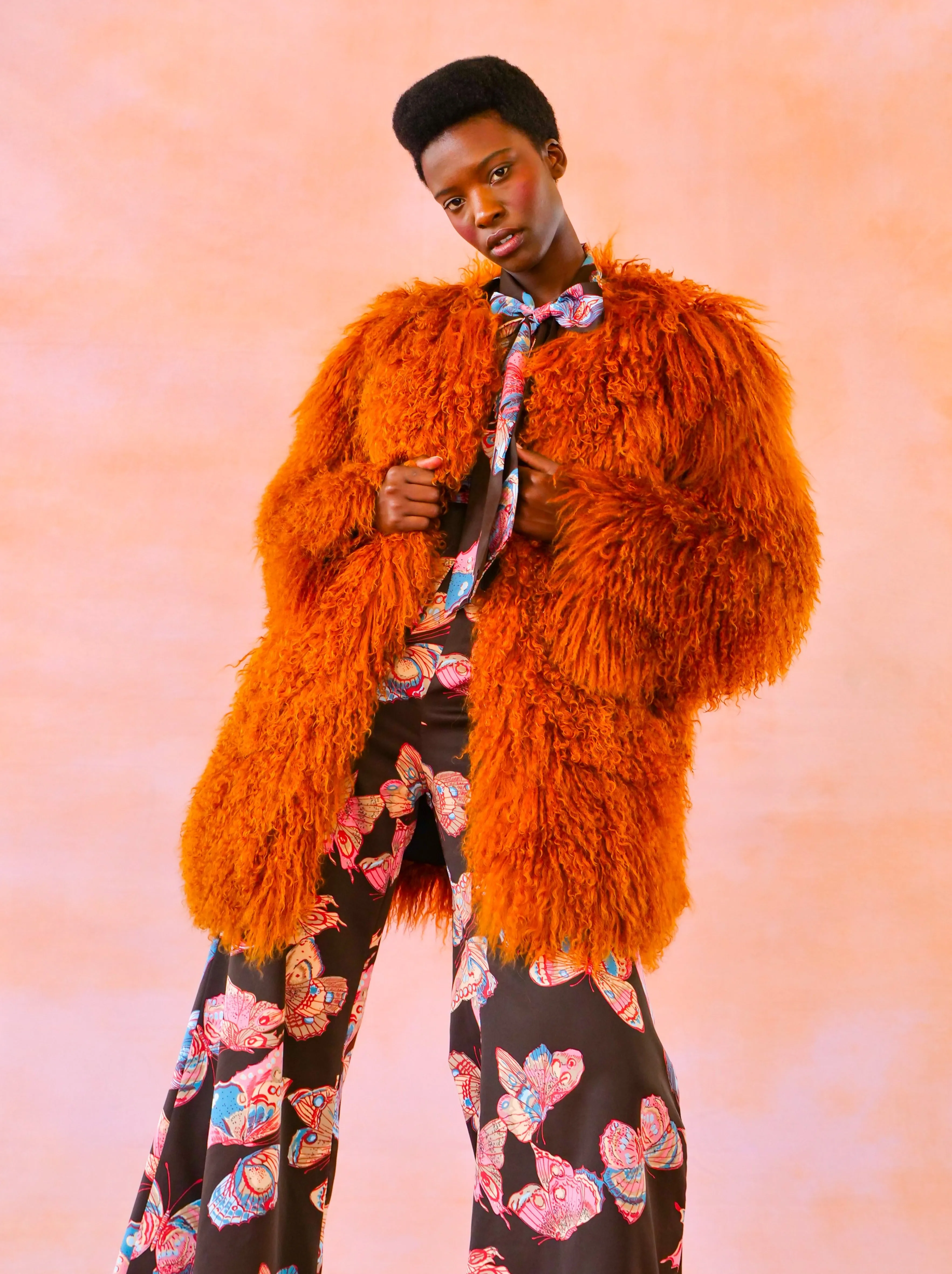 1994 Yves Saint Laurent Orange Mongolian Fur Coat