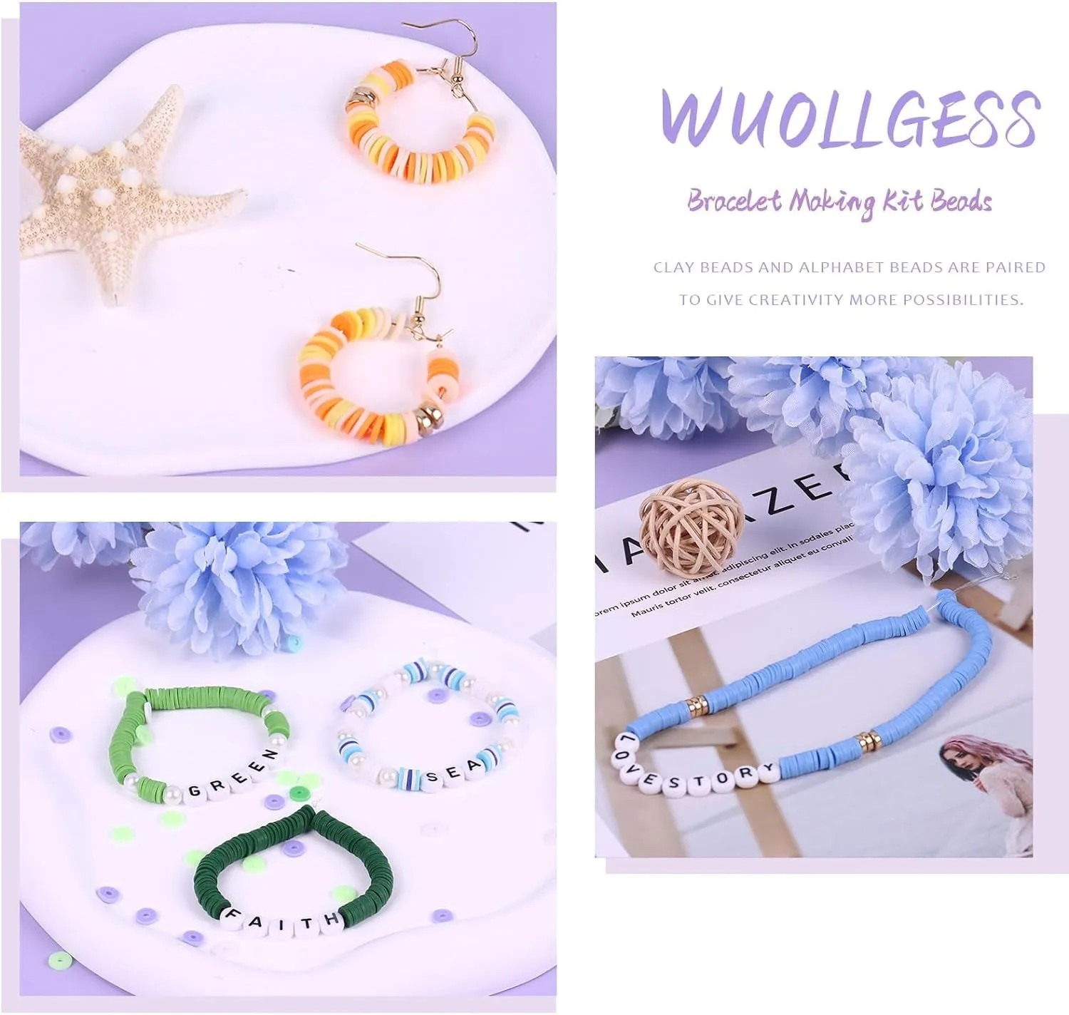 6000 PCS Clay Beads Bracelet Making Kit with a to Z Letter Beads, Friendship Bracelet Kit with Alphabet Beads, Earrings Necklace Craft Jewelry Making Kit for Adults