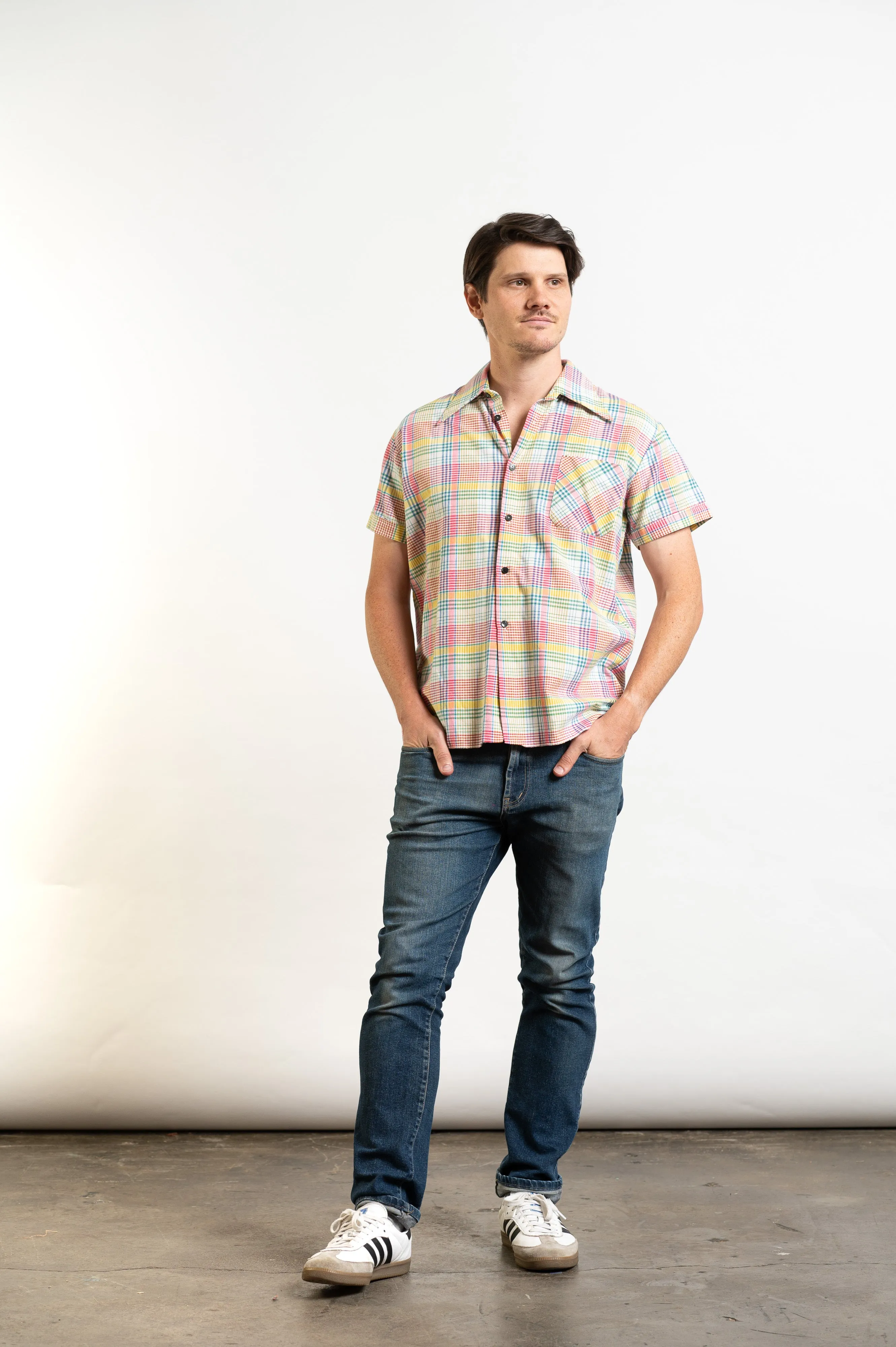 70s Multi-Colour Plaid Short Sleeve Shirt