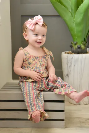 Abstract Pants & Floral Tie-Top 2 Pc Set