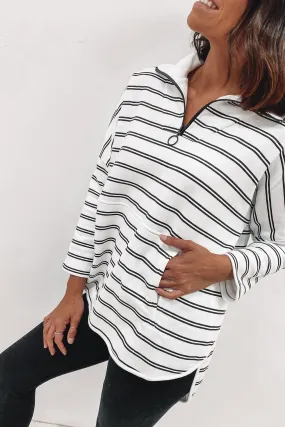 Adele Sweat White Black Stripe