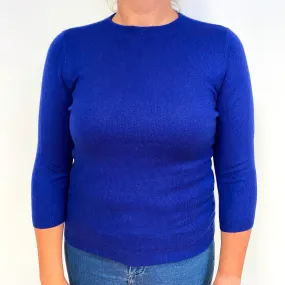 Admiral Blue 3/4 Sleeve Cashmere Crew Neck Jumper Large/Petite