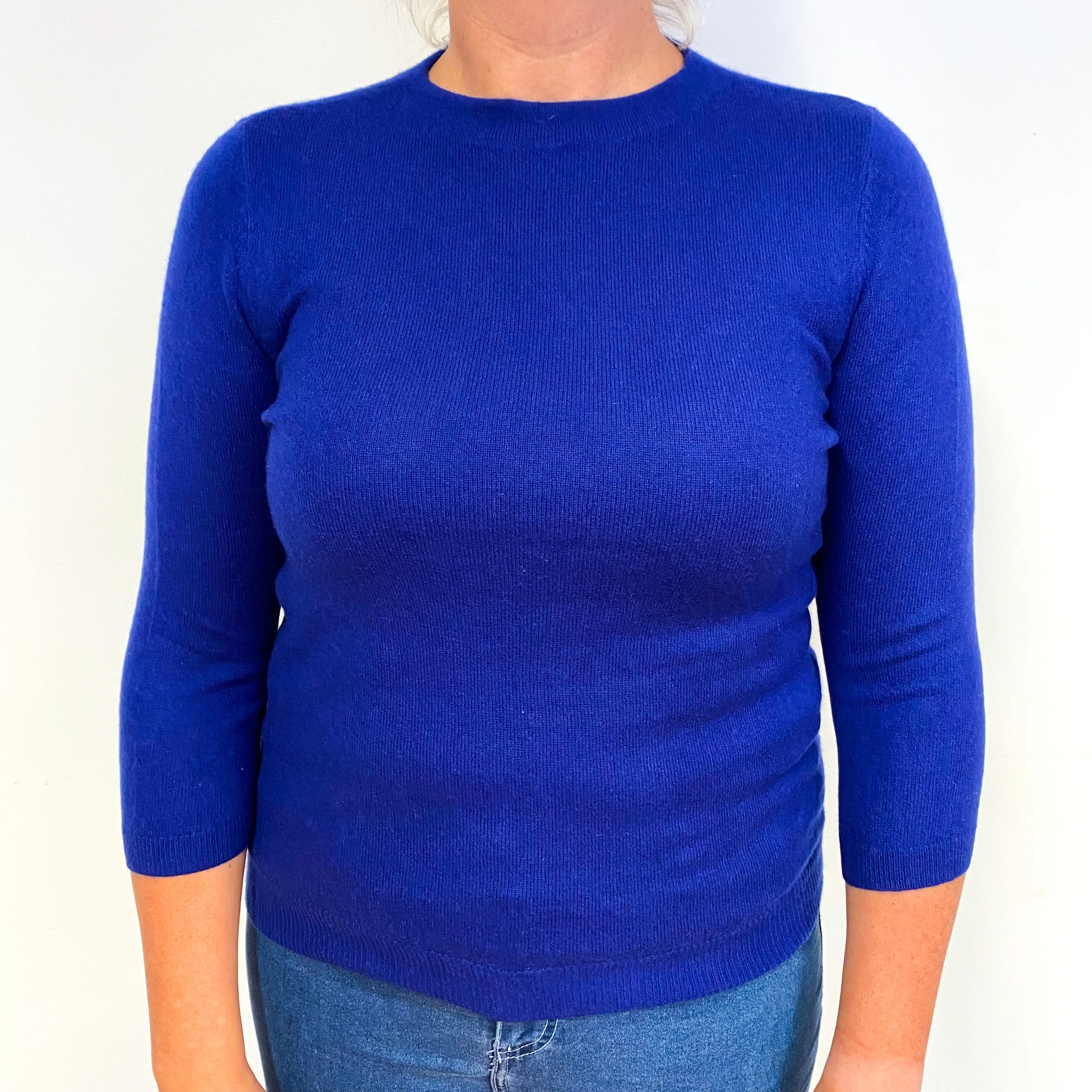 Admiral Blue 3/4 Sleeve Cashmere Crew Neck Jumper Large/Petite