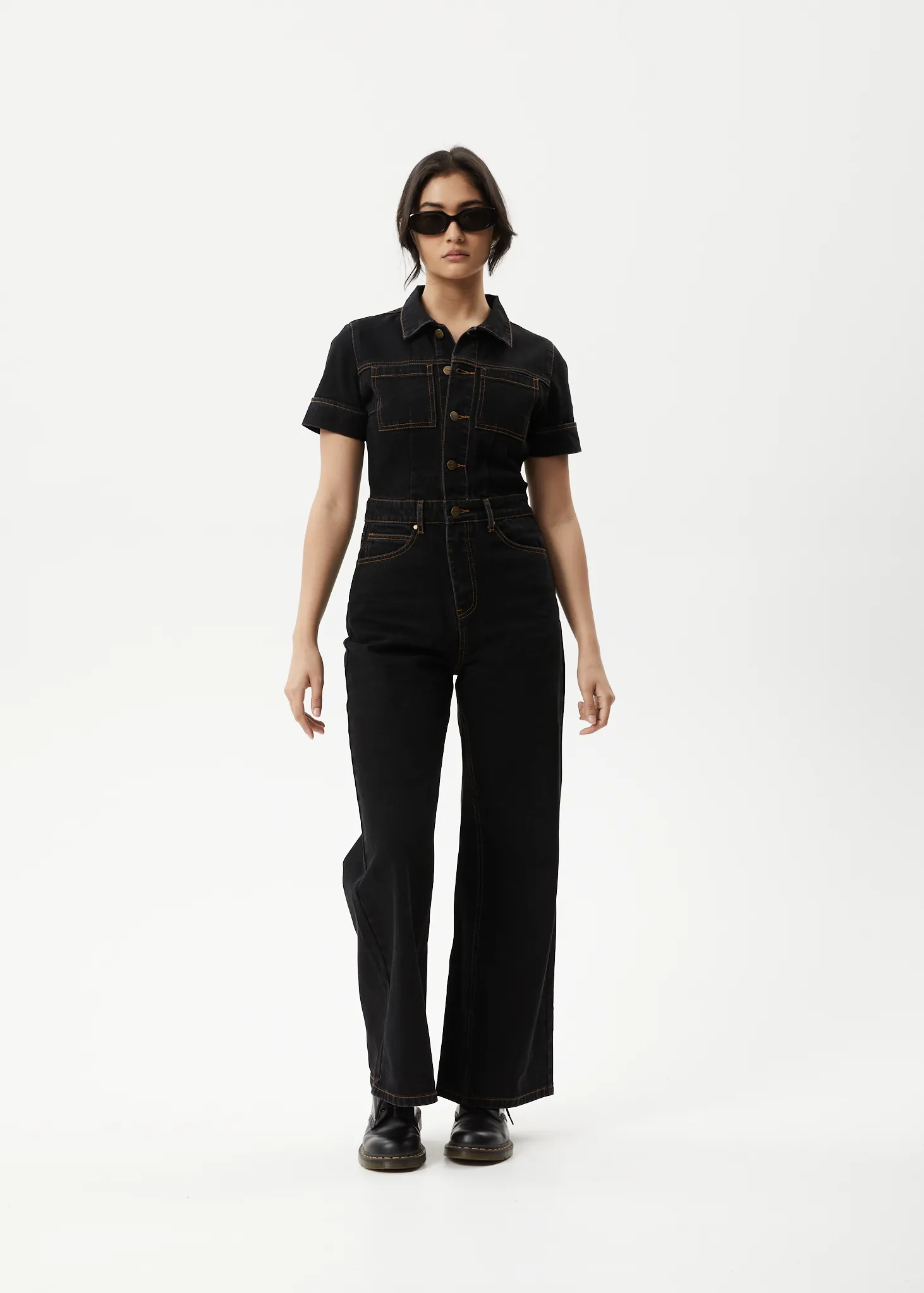 AFENDS Womens Estrella - Organic Denim Flared Leg Jumpsuit - Black