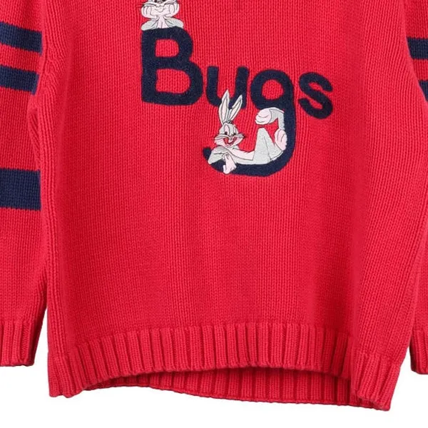 Age 12-13 Bugs Bunny Warner Bros Embroidered Jumper - Large Red Cotton