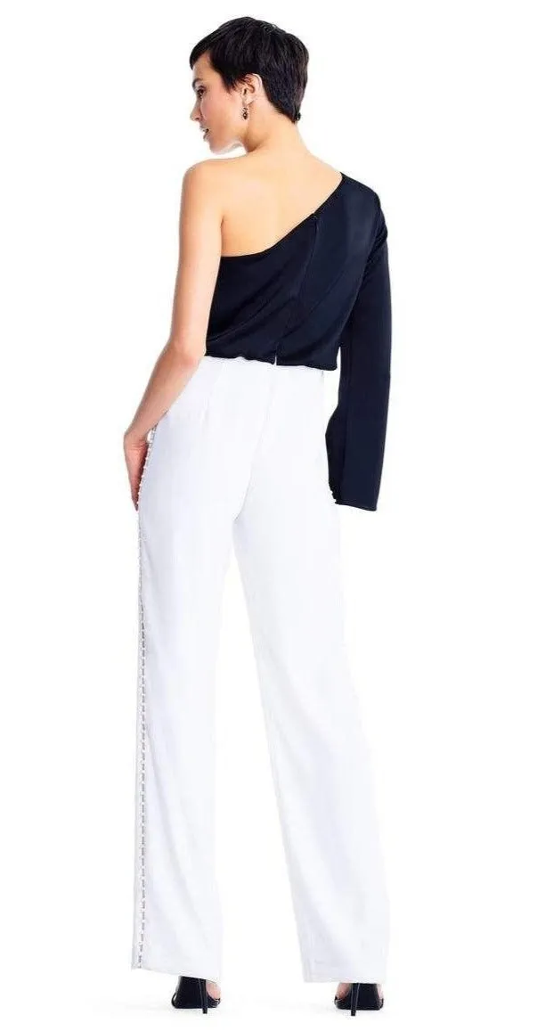 Aidan Mattox Asymmetric Long Sleeve Jumpsuit - Black Ivory