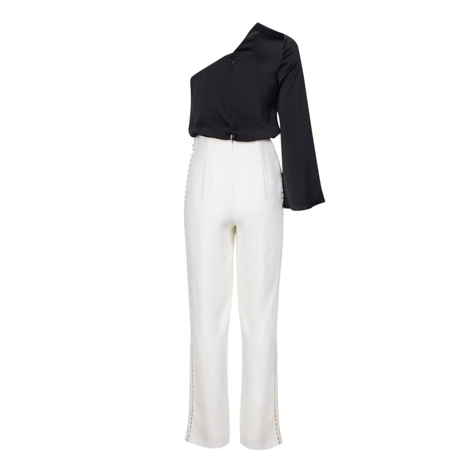Aidan Mattox Asymmetric Long Sleeve Jumpsuit - Black Ivory