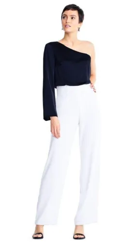 Aidan Mattox Asymmetric Long Sleeve Jumpsuit - Black Ivory