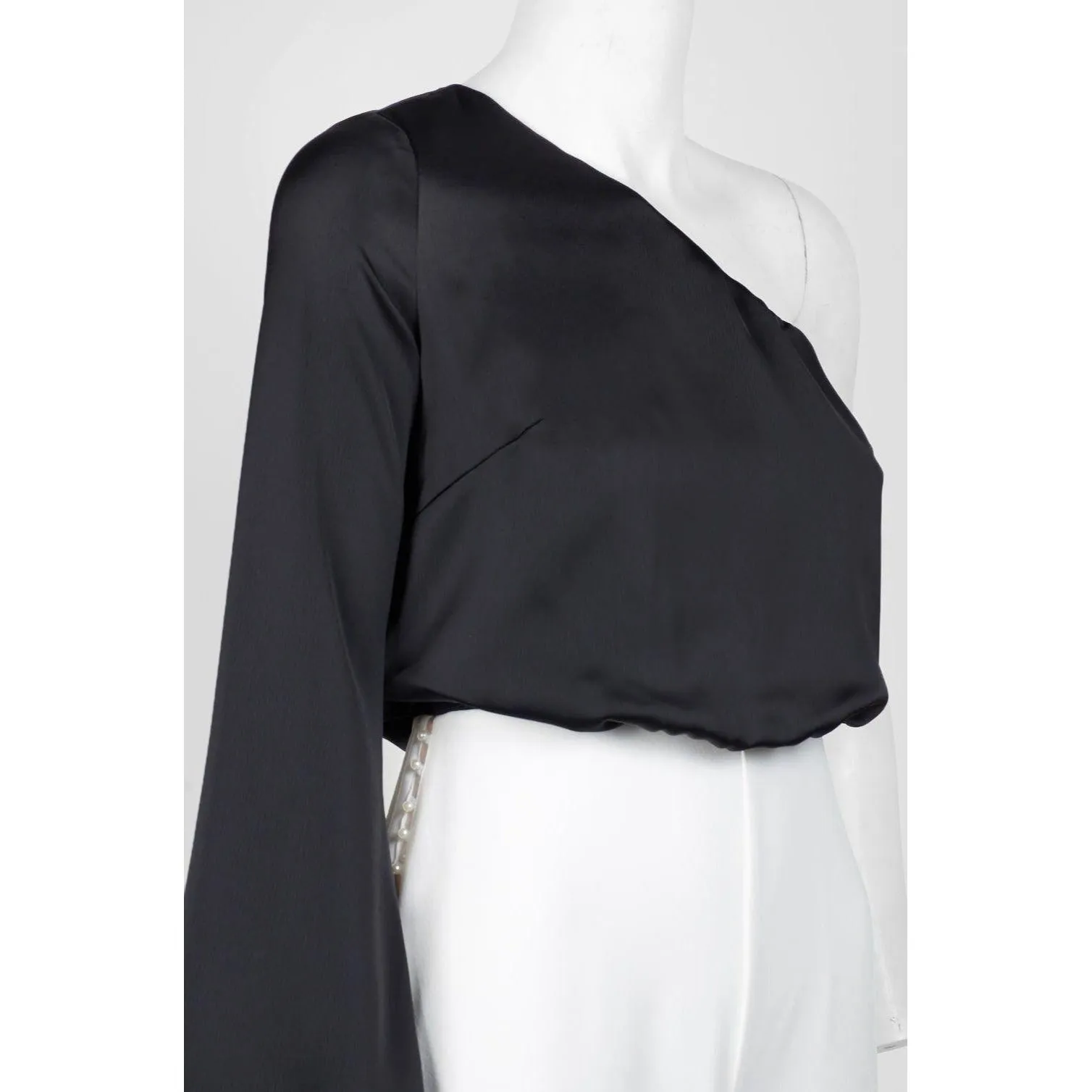 Aidan Mattox Asymmetric Long Sleeve Jumpsuit - Black Ivory