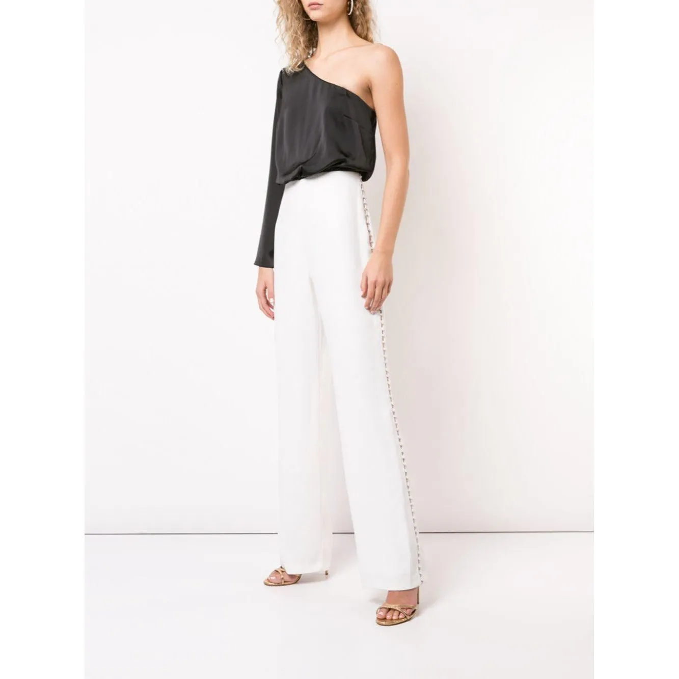 Aidan Mattox Asymmetric Long Sleeve Jumpsuit - Black Ivory