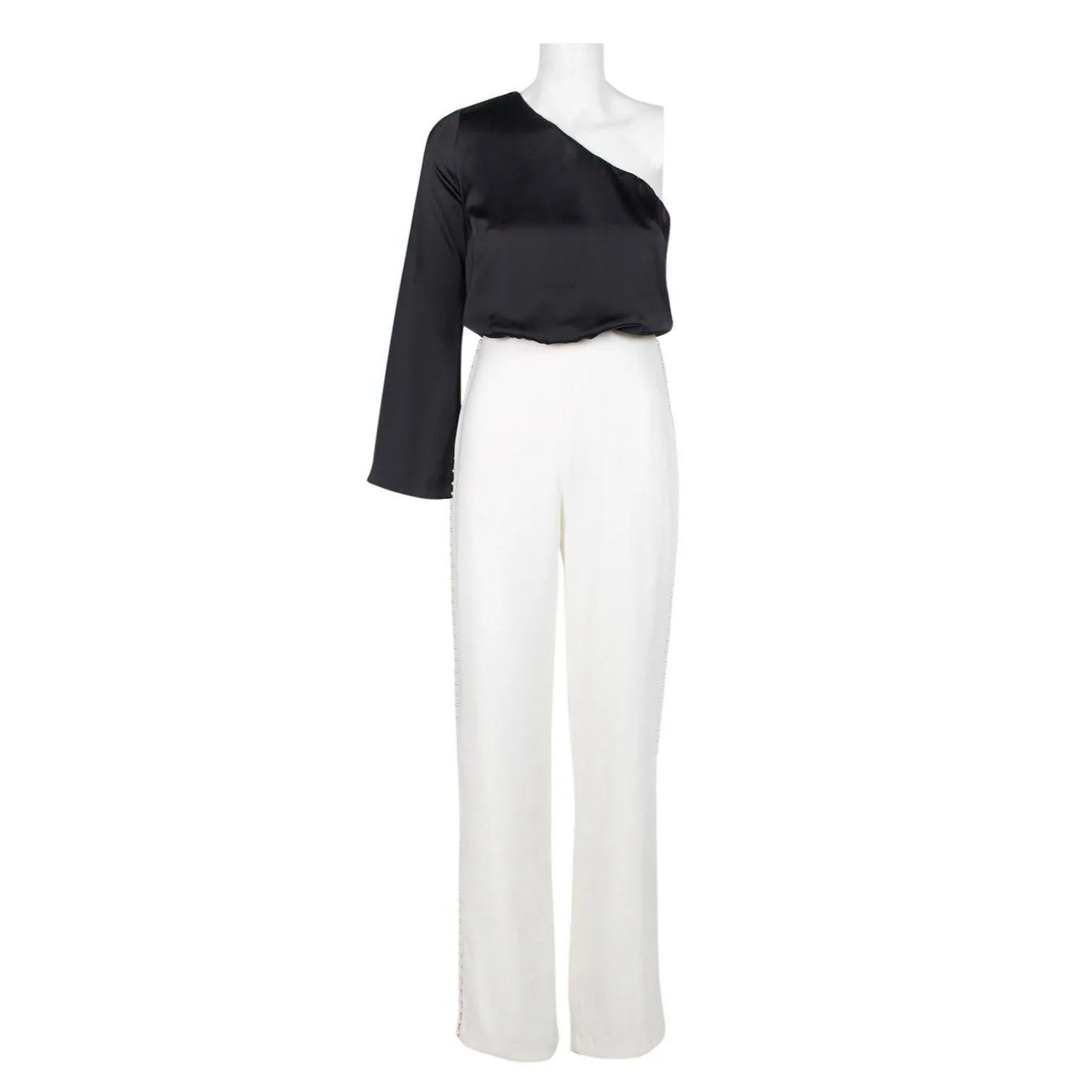 Aidan Mattox Asymmetric Long Sleeve Jumpsuit - Black Ivory
