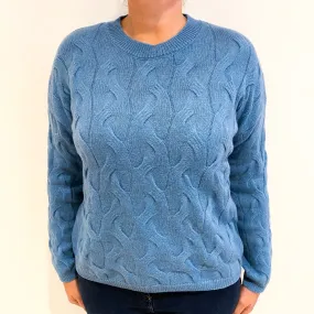 Airforce Blue Chunky Knit Cashmere Crew Neck Jumper Large