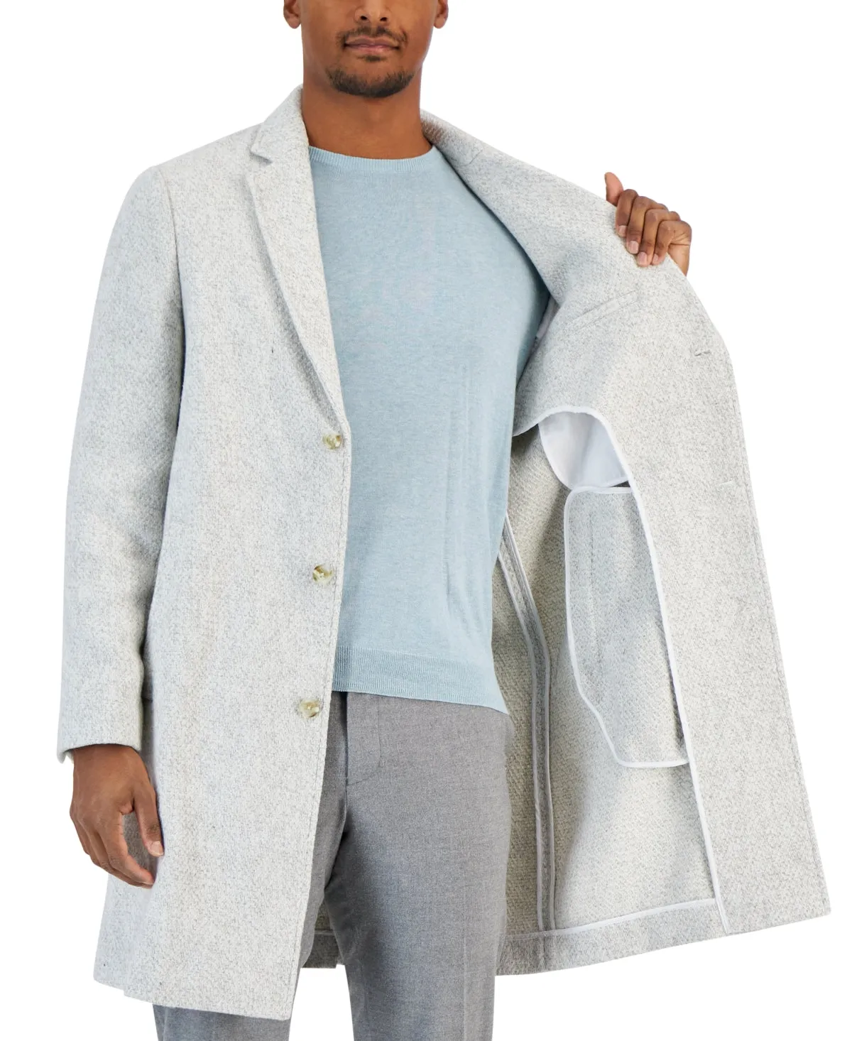 Alfani Mens Regular fit Overcoat Coat Large White