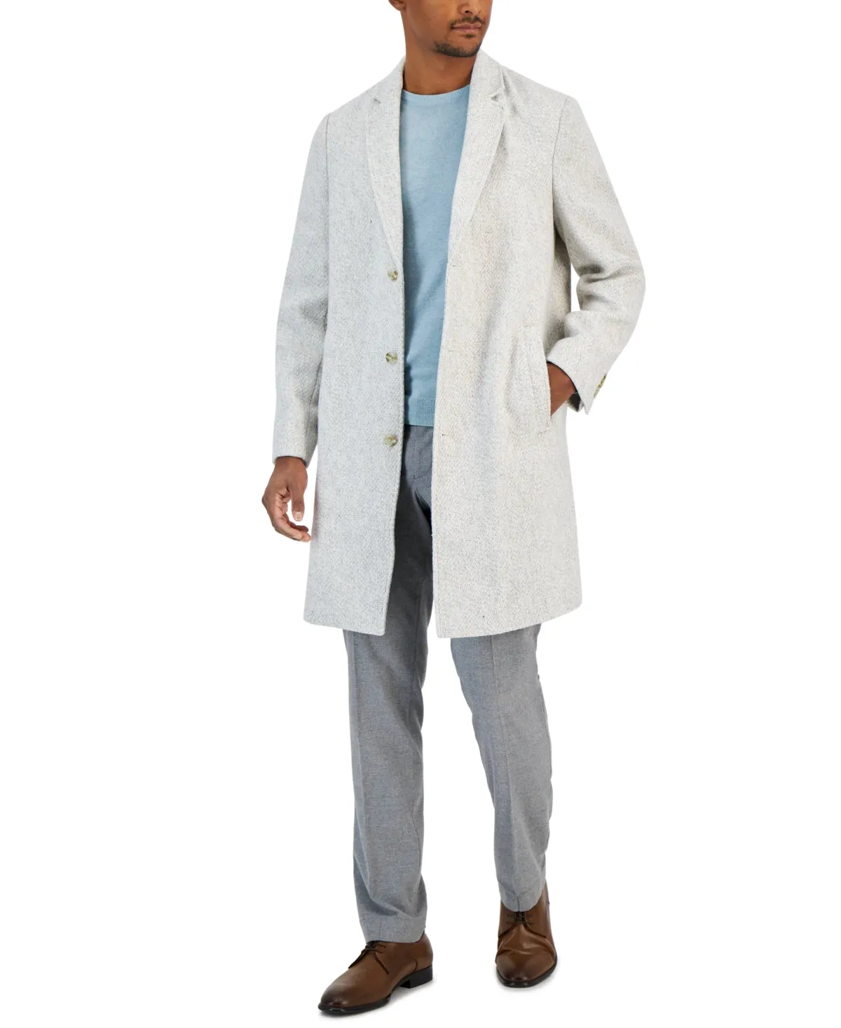 Alfani Mens Regular fit Overcoat Coat Large White