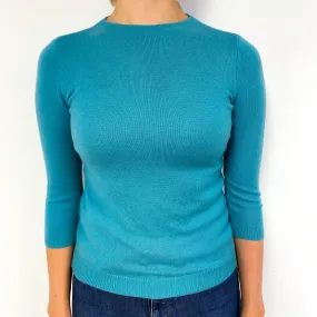 Aqua Green 3/4 Sleeve Cashmere Crew Neck Jumper Small/Petite