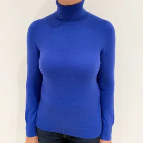 Azure Blue Cashmere Polo Neck Jumper Medium