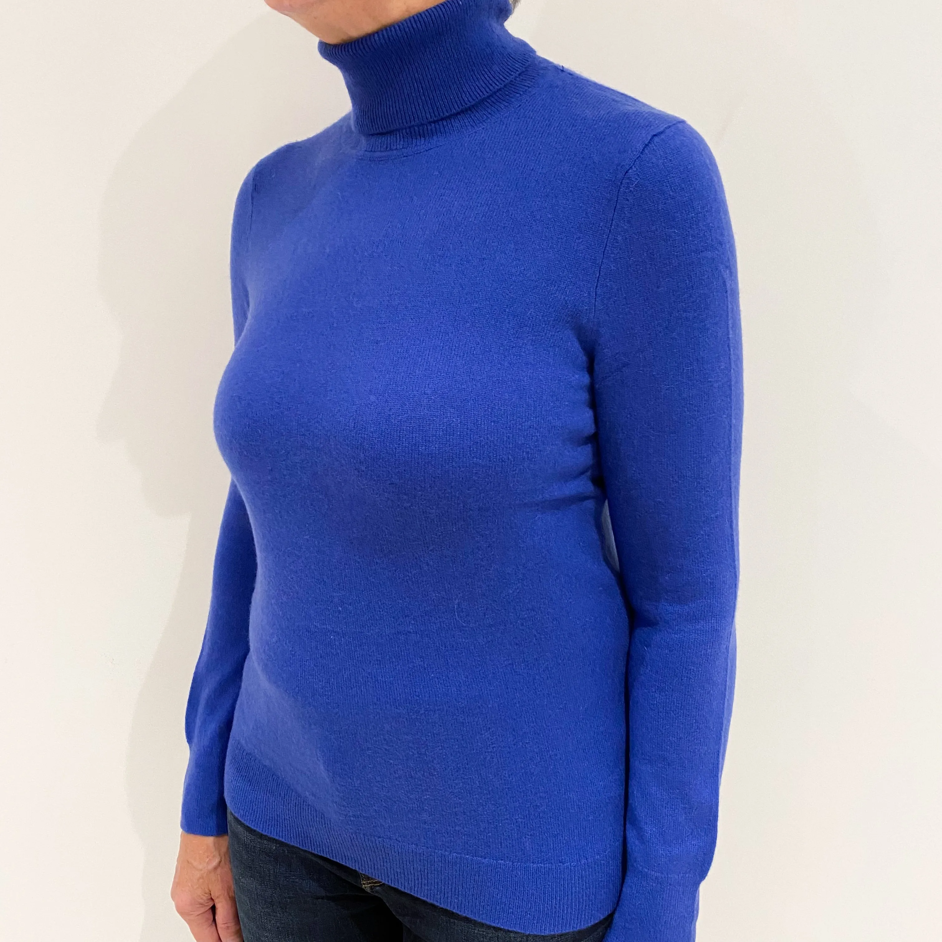Azure Blue Cashmere Polo Neck Jumper Medium