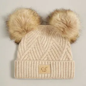 Baby Criss-Cross Beanie with Double Pom-Pom