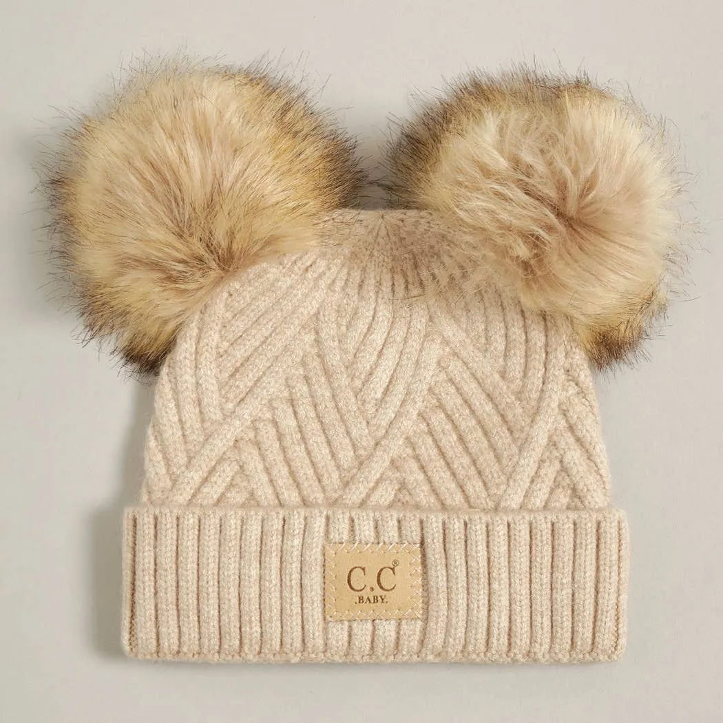 Baby Criss-Cross Beanie with Double Pom-Pom