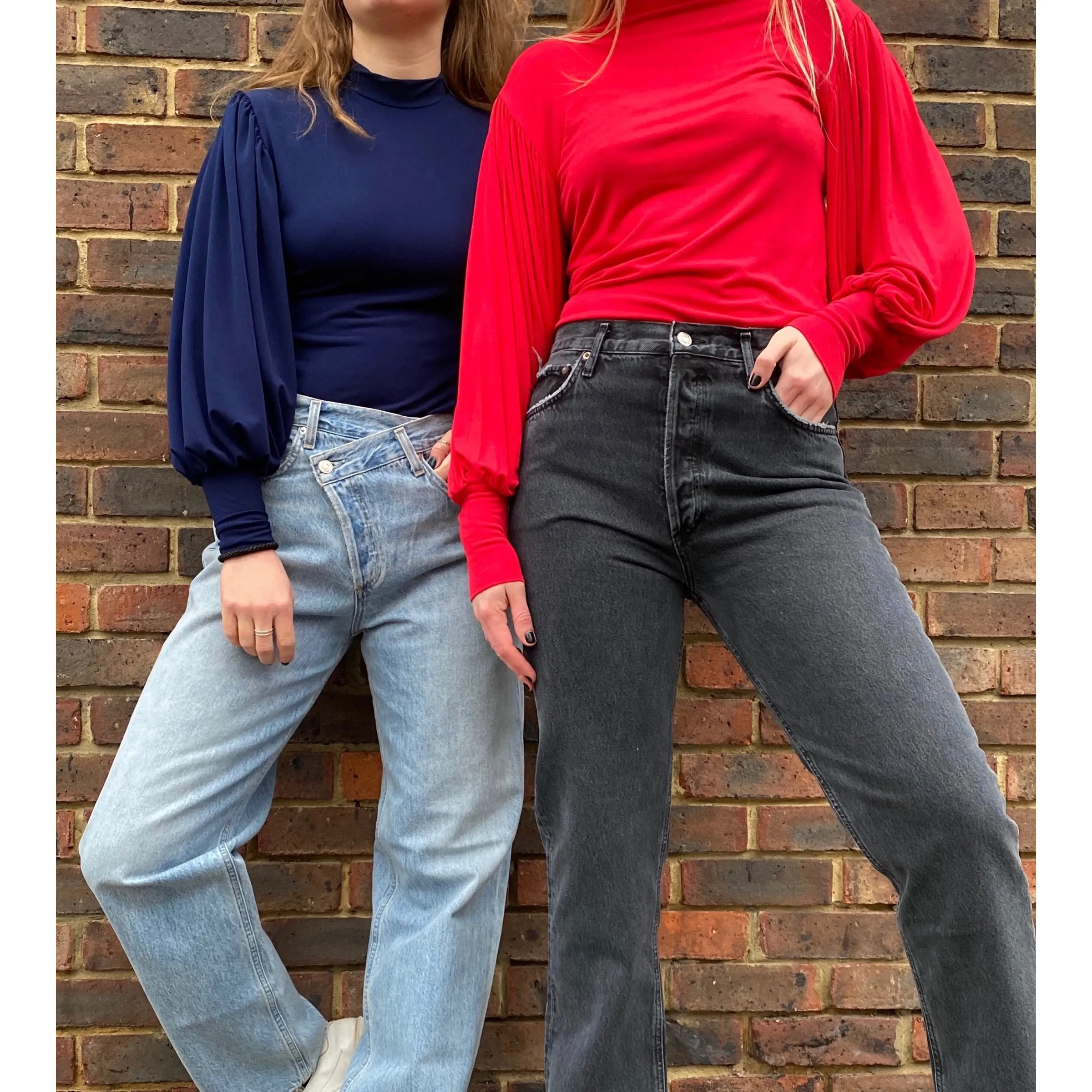 Balloon Sleeve Top Navy