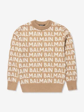 Balmain Boys Wool Mix Knit Jumper in Brown
