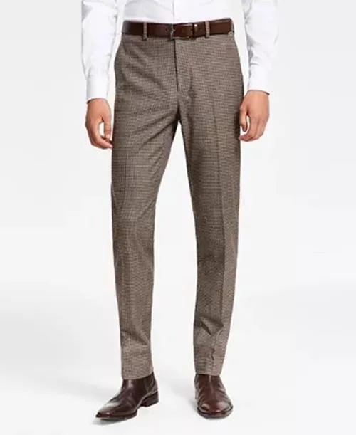 Bar III Mens Skinny Fit Check Suit Dress Pants Burgundy Black 30 x 32