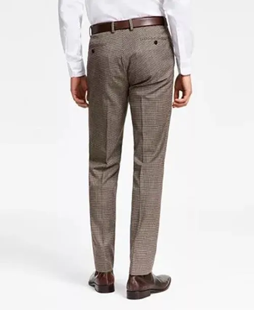 Bar III Mens Skinny Fit Check Suit Dress Pants Burgundy Black 30 x 32