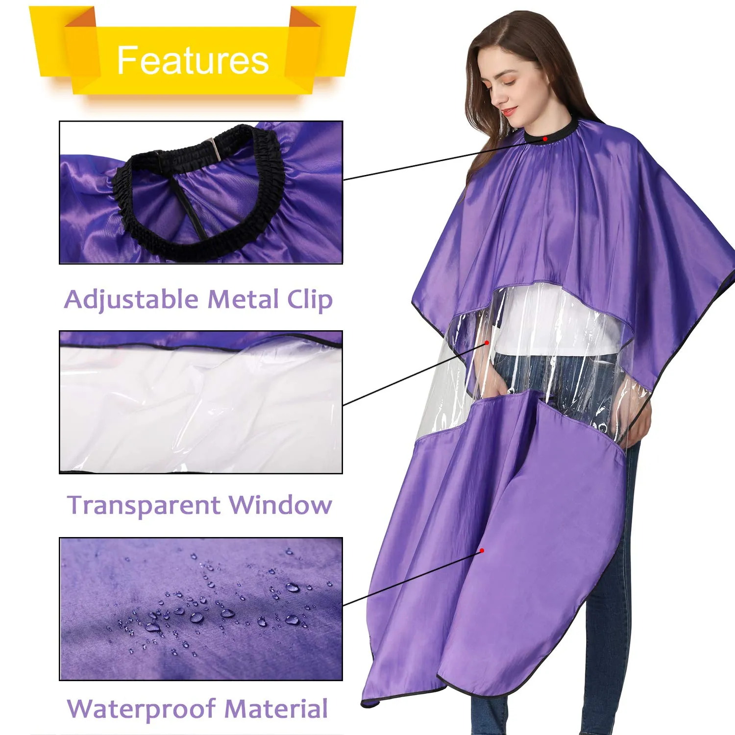 Barber Capes, Iusmnur Professional Hair Salon Cape with Adjustable Metal Clip Shampoo Hair Cutting Cape for Home&Barbers Shop - 51 x 65 inches (Purple) Purple