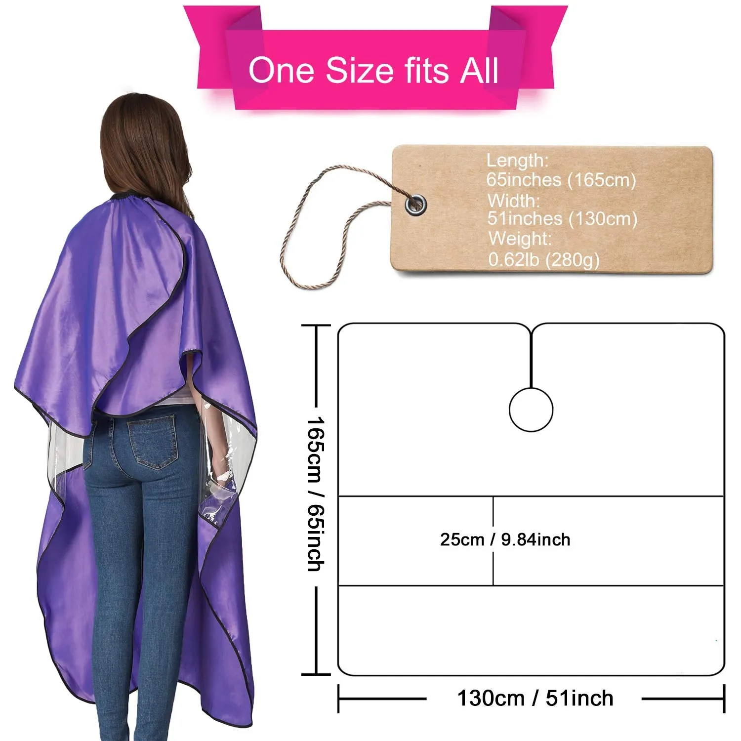 Barber Capes, Iusmnur Professional Hair Salon Cape with Adjustable Metal Clip Shampoo Hair Cutting Cape for Home&Barbers Shop - 51 x 65 inches (Purple) Purple
