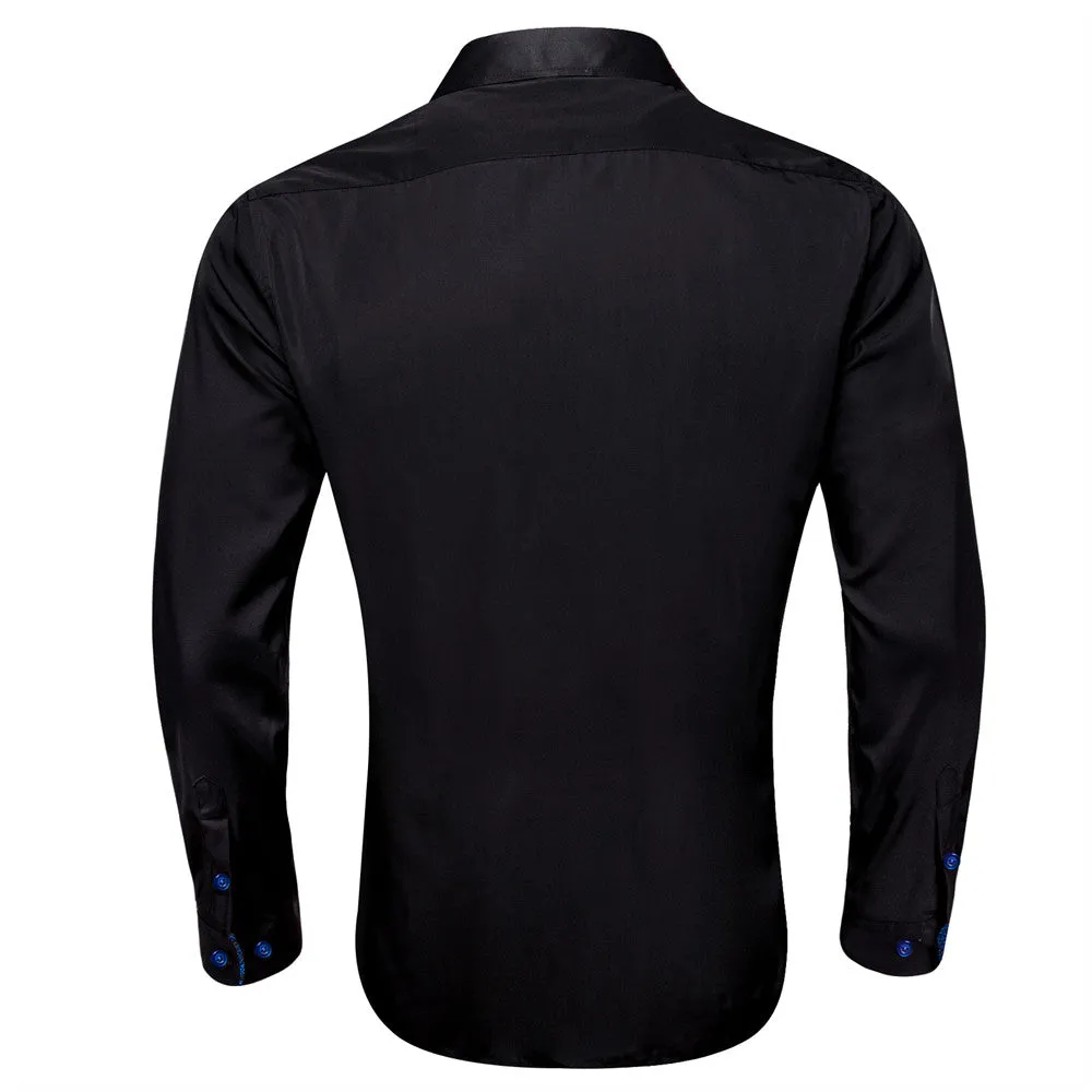 Barry Wang Black Blue Patchwork Shirt Button Up Long Sleeve Collared Shirt