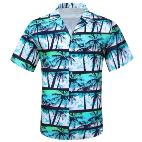 Barry Wang Men's Blue White Floral Pattern Short Sleeves Summer Hawaii Shirt
