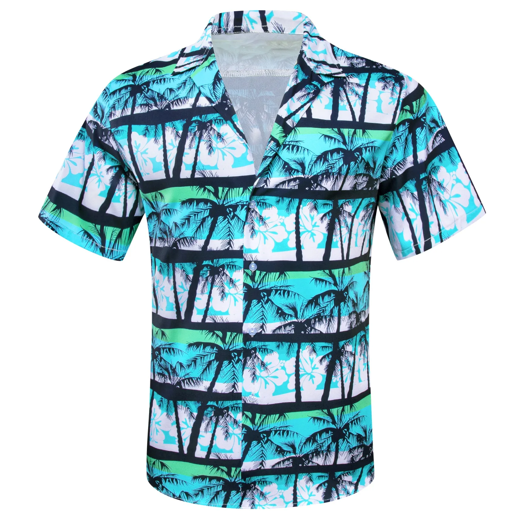 Barry Wang Men's Blue White Floral Pattern Short Sleeves Summer Hawaii Shirt