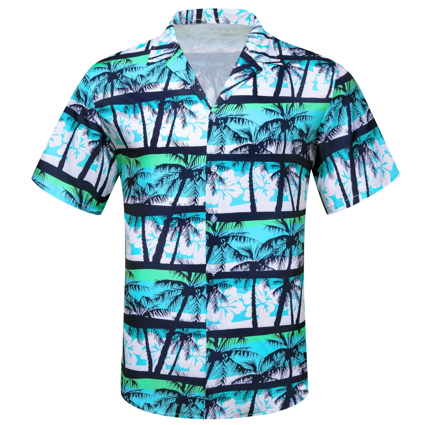 Barry Wang Men's Blue White Floral Pattern Short Sleeves Summer Hawaii Shirt