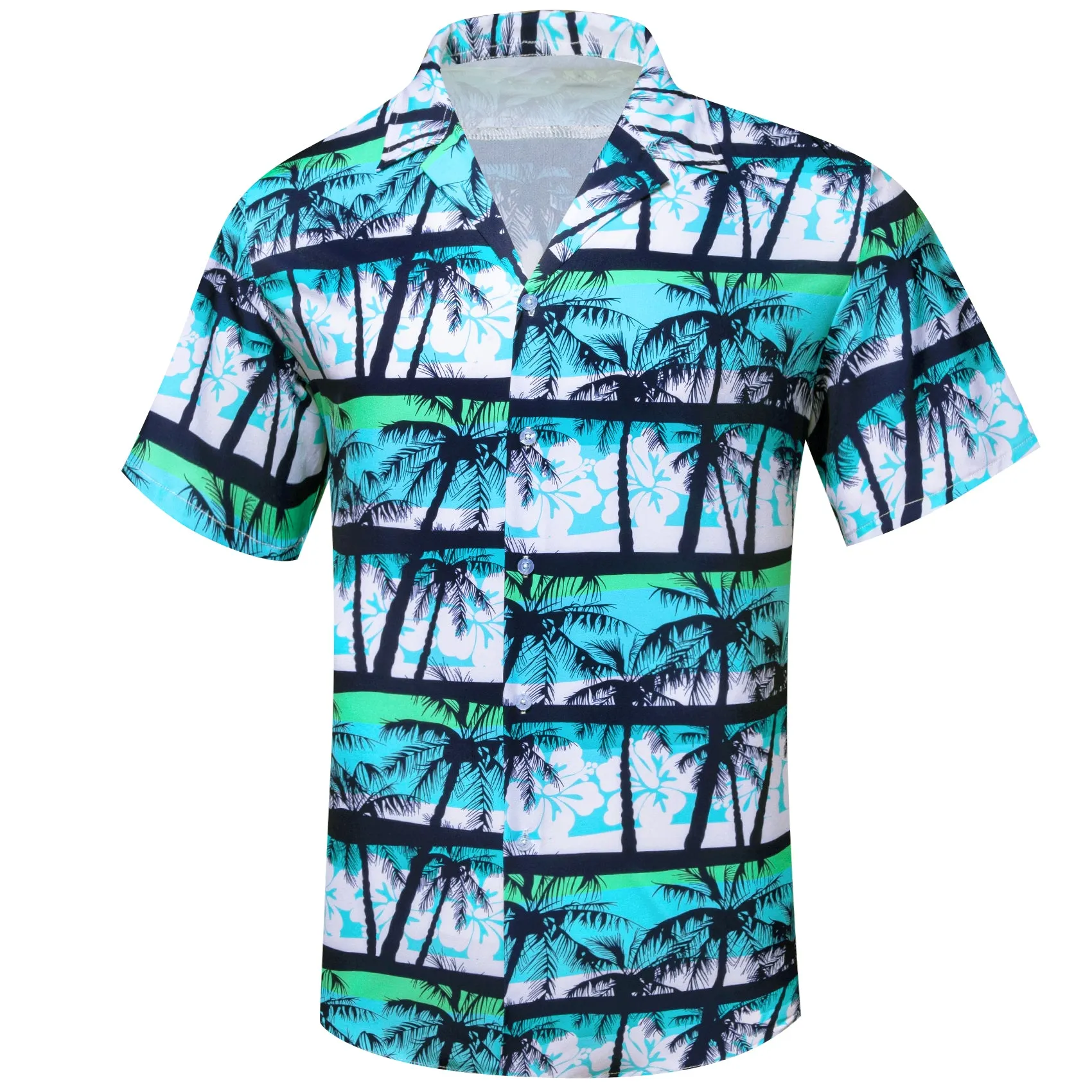 Barry Wang Men's Blue White Floral Pattern Short Sleeves Summer Hawaii Shirt