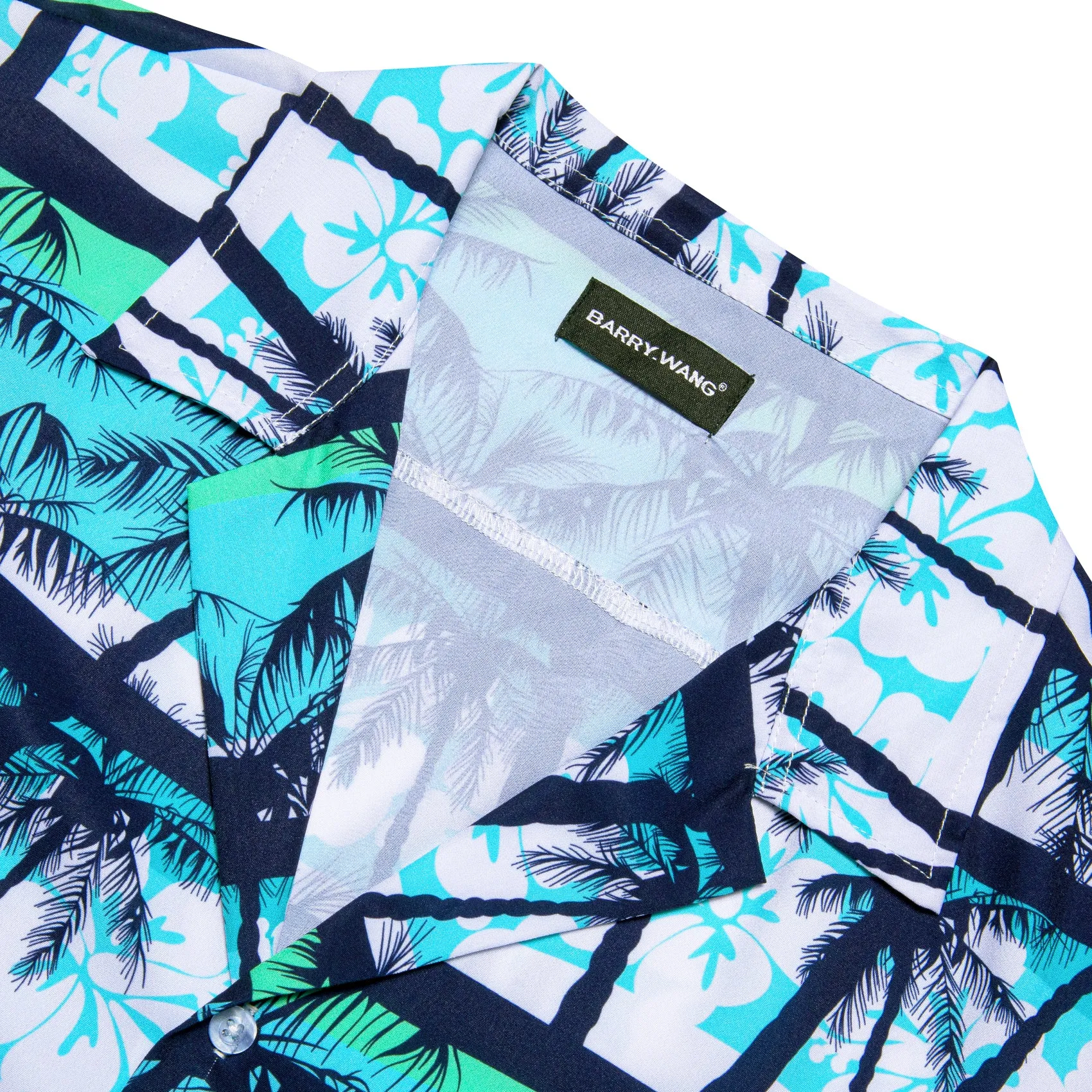Barry Wang Men's Blue White Floral Pattern Short Sleeves Summer Hawaii Shirt