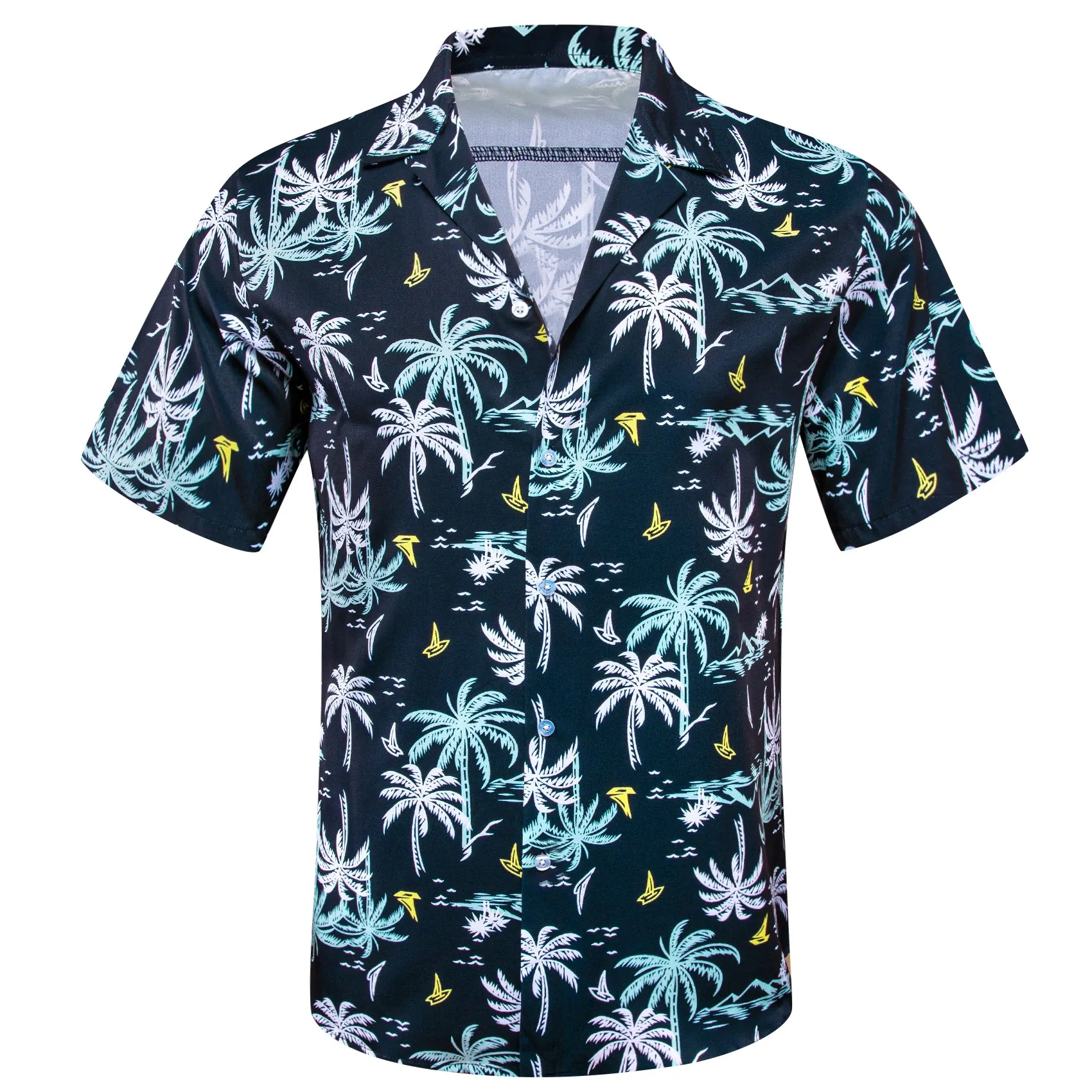 Barry Wang Mens Shirt Men's Oriental Blue White Summer Hawaii Shirt