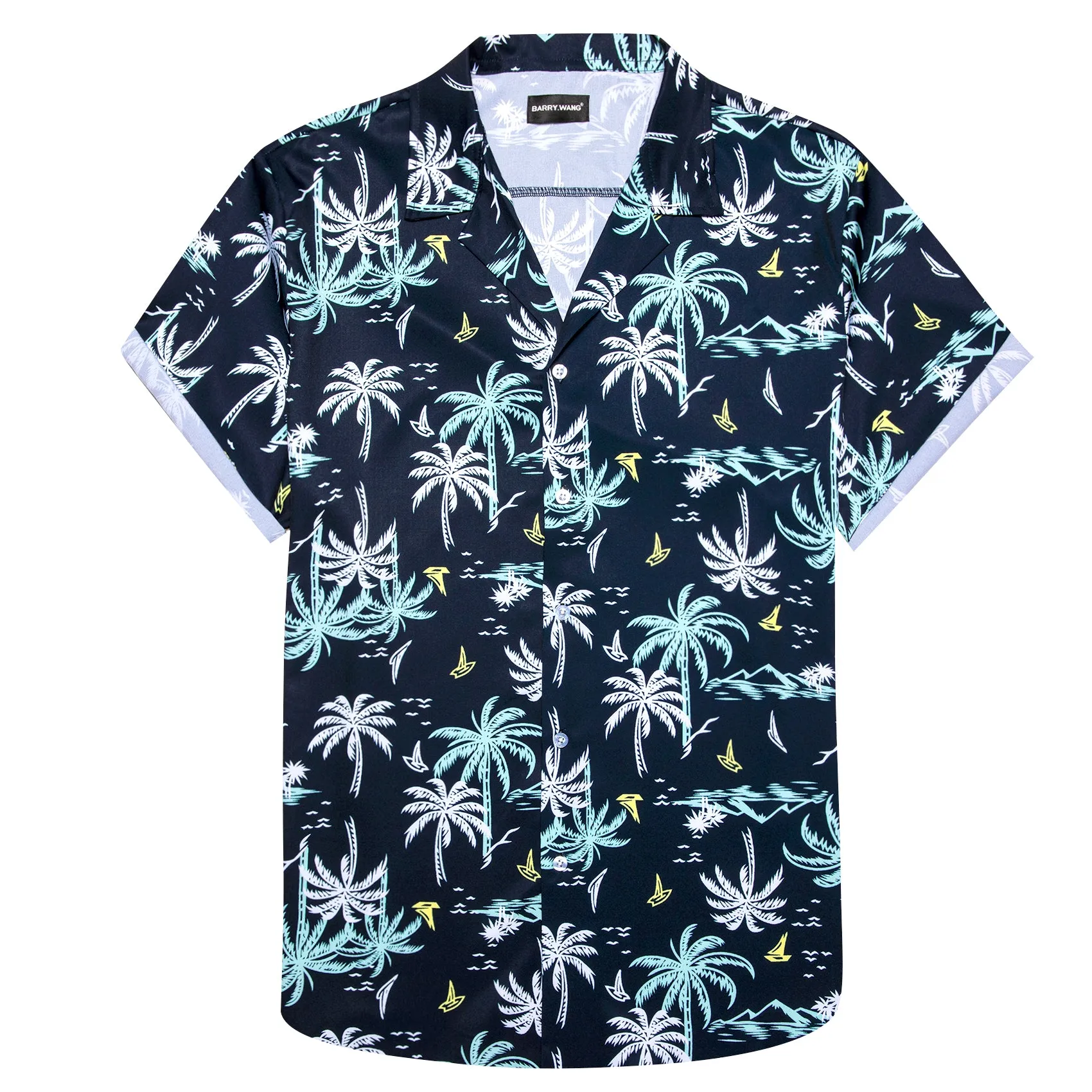 Barry Wang Mens Shirt Men's Oriental Blue White Summer Hawaii Shirt