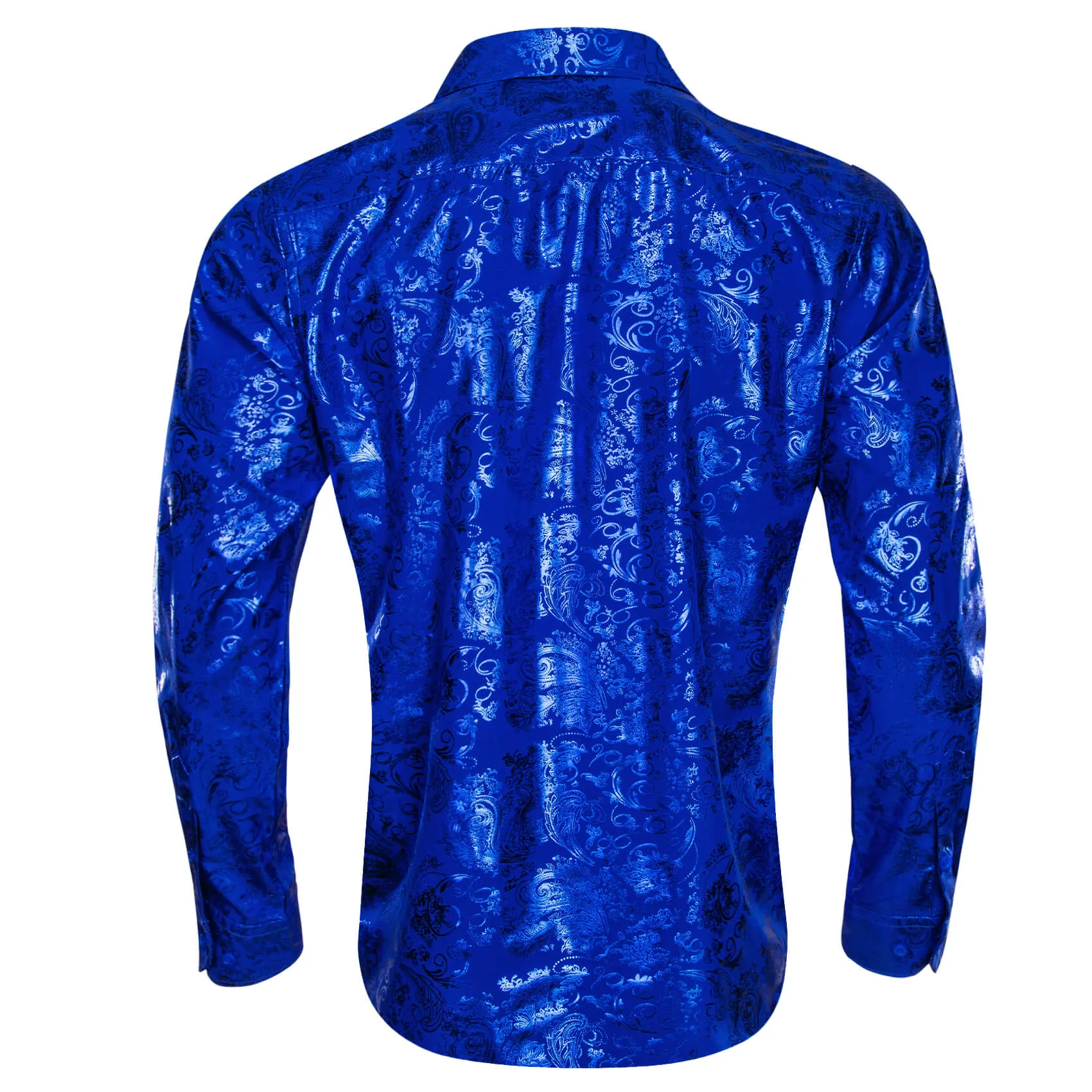 Barry.wang Buttoned Down Shirt Cobalt blue Floral Men's Silk Long Sleeve Shirt
