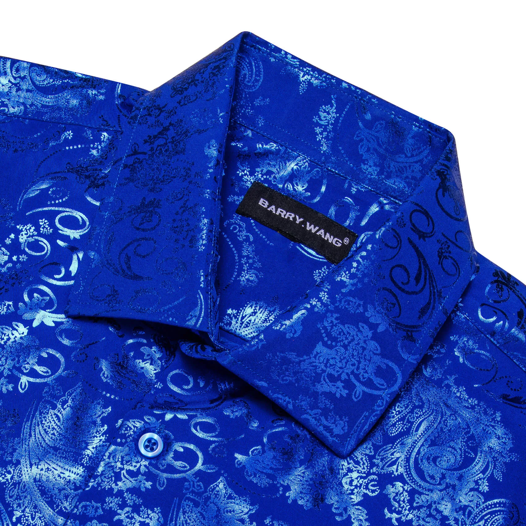 Barry.wang Buttoned Down Shirt Cobalt blue Floral Men's Silk Long Sleeve Shirt