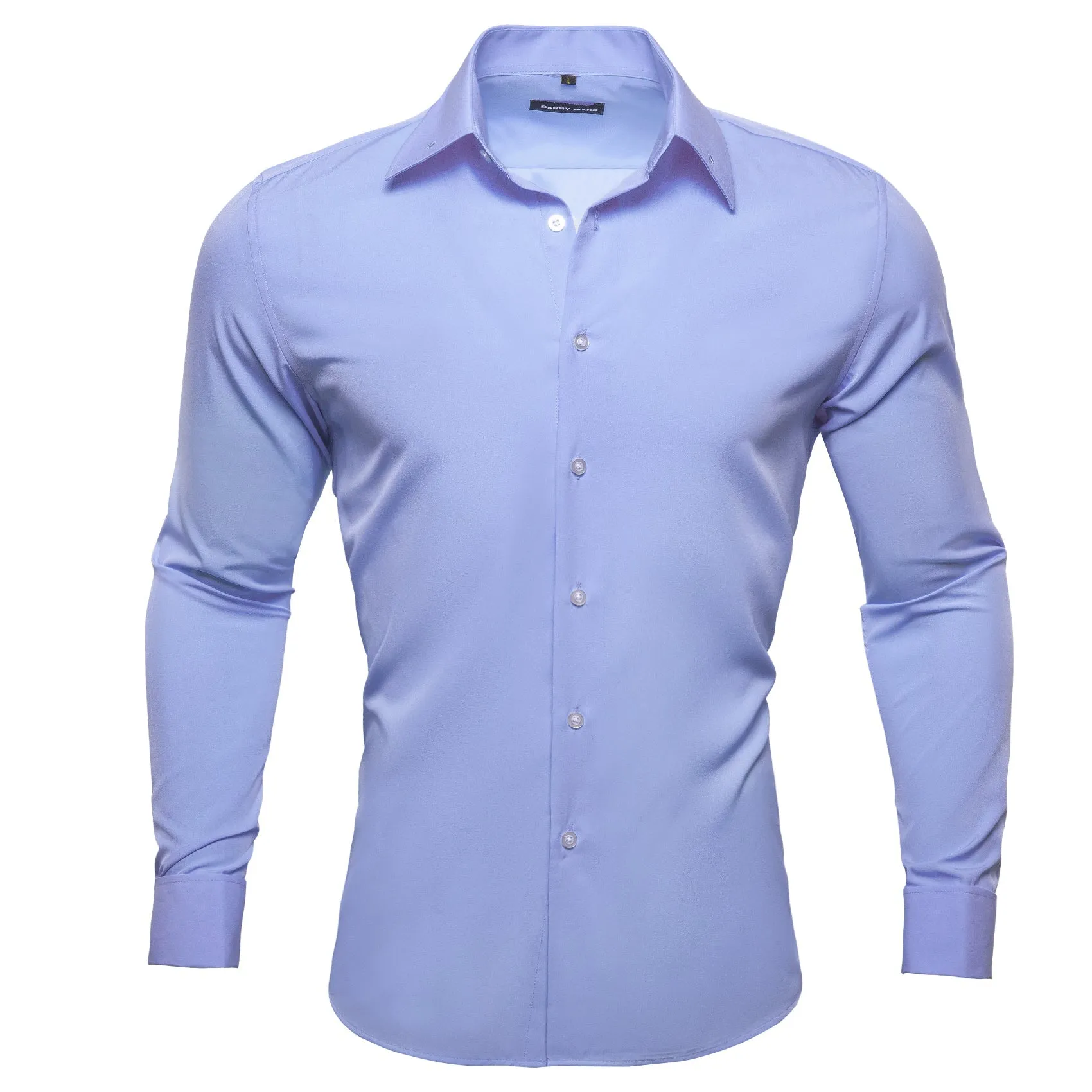 Barry.wang Medium Purple Solid Silk Shirt with Collar Pin