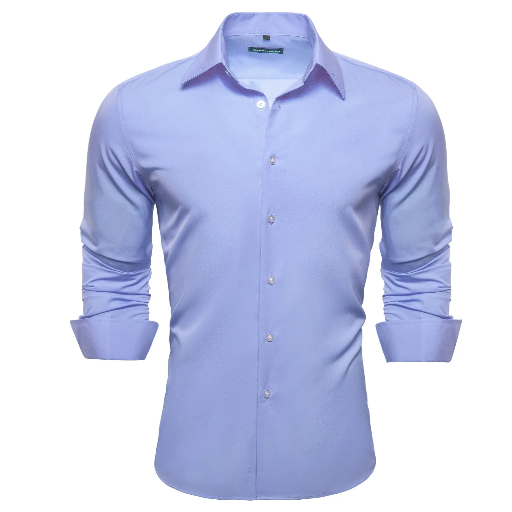 Barry.wang Medium Purple Solid Silk Shirt with Collar Pin