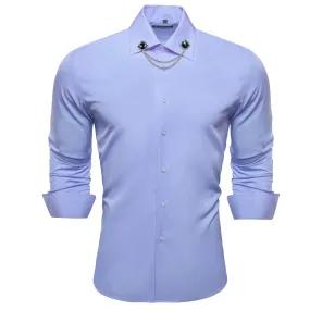 Barry.wang Medium Purple Solid Silk Shirt with Collar Pin