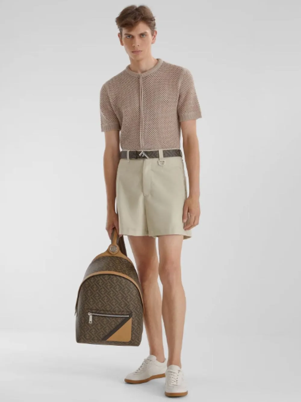 Beige Mesh Wool Jumper