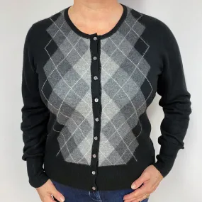 Black and Grey Diamond Cashmere Crew Neck Cardigan Large