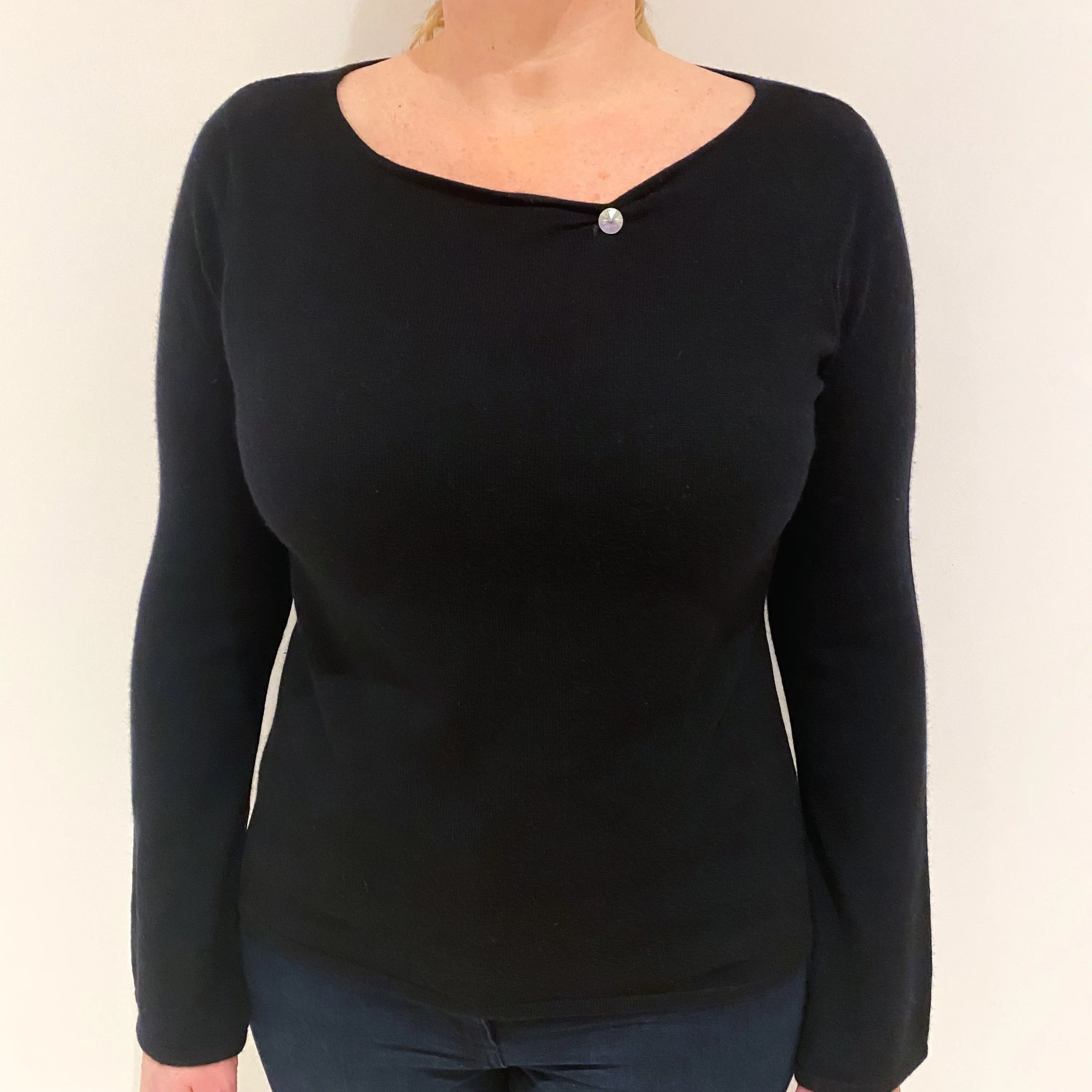 Black Cashmere Boat Neck Jumper Large