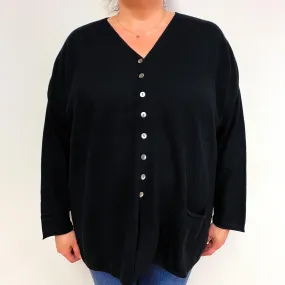Black Cashmere V-Neck Cardigan with Pockets XXXL